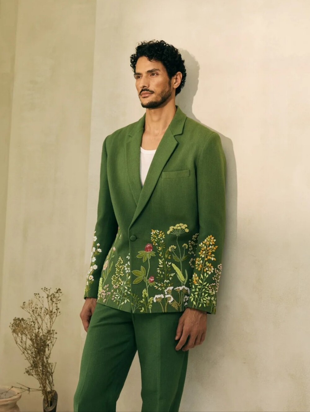 Perte D'ego Green Hand Embroidered Garden Blazer and Pants